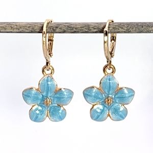 Blue Enamel Pretty Flower Charm Earrings